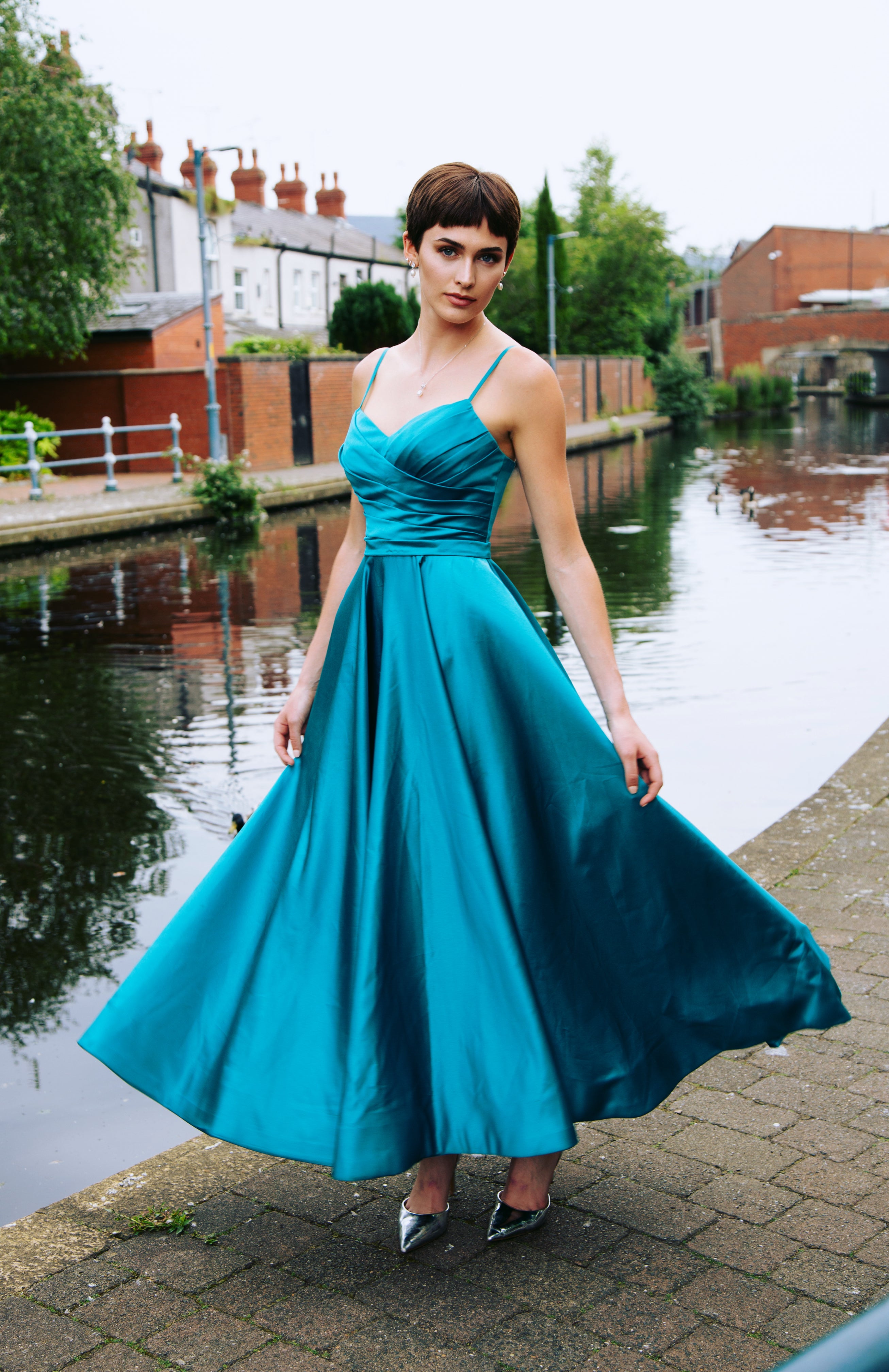 ALEXANDRIA | PLEATED BUST MIDI BALL GOWN DRESS