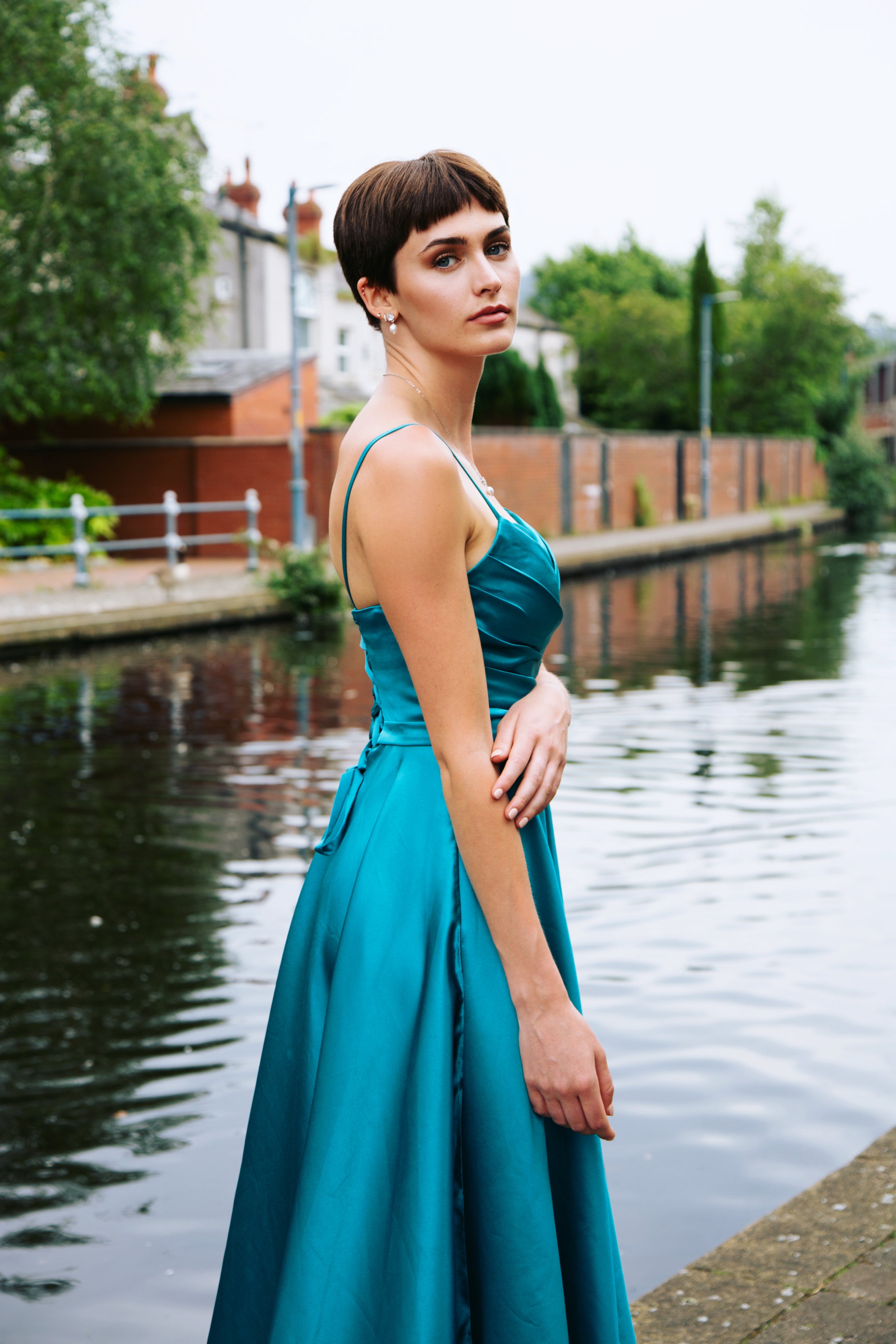 ALEXANDRIA | PLEATED BUST MIDI BALL GOWN DRESS